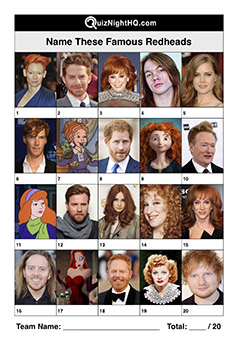 redhead famous faces ginger celebrities trivia picture quiz round