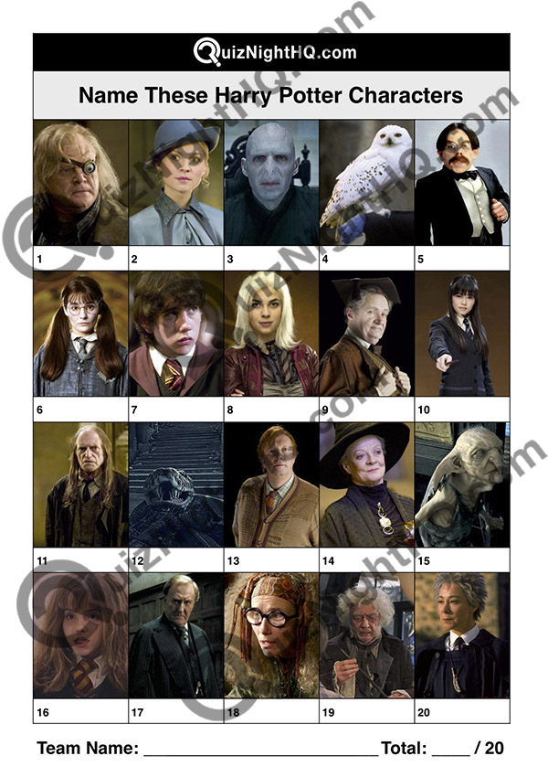 Harry Potter Characters 002 Quiz Night Hq